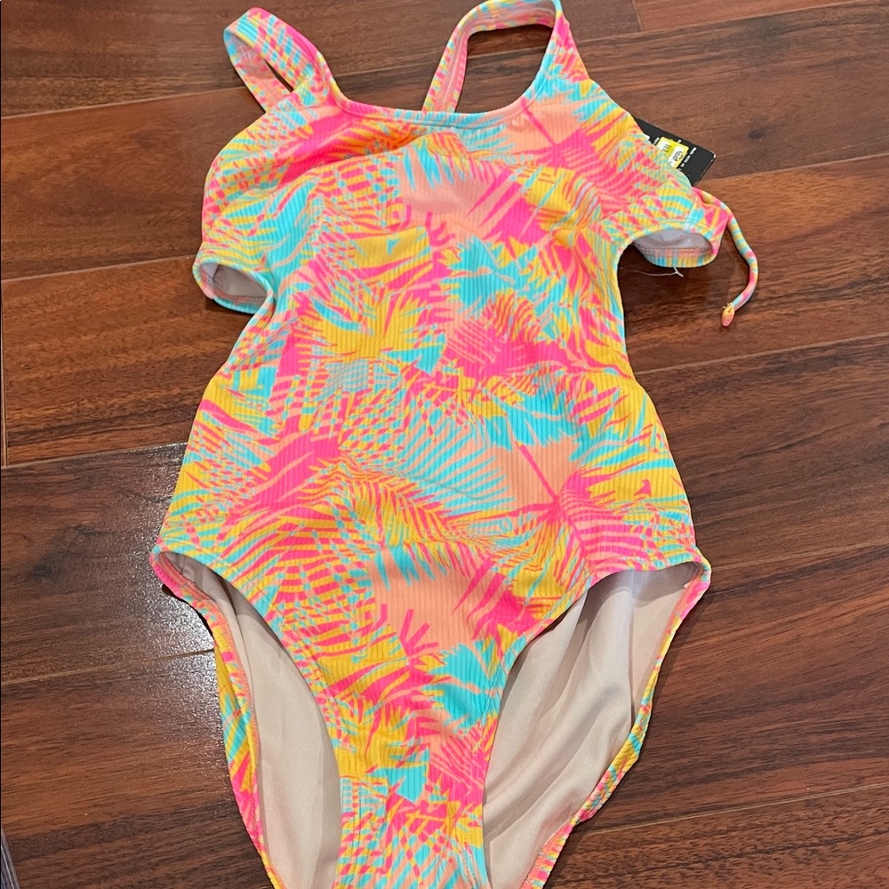 Target Kids One-Piece Swimsuit - Neon Pink, Yellow, Aqua- Size XL (14) NWT
